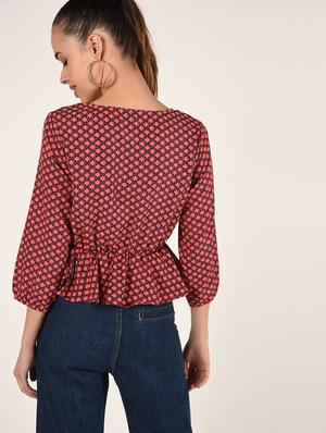round neck printed peplum top - 16802323 - Standard Image - 4