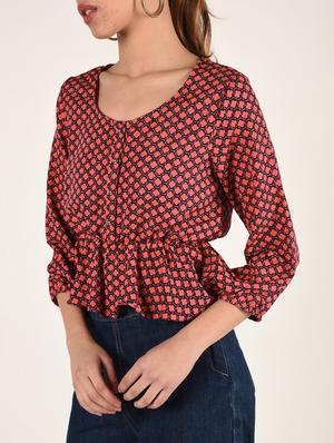round neck printed peplum top - 16802323 - Standard Image - 5