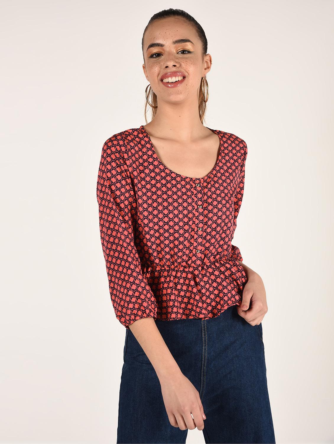 round neck printed peplum top - 16802323 - Zoom Image - 2