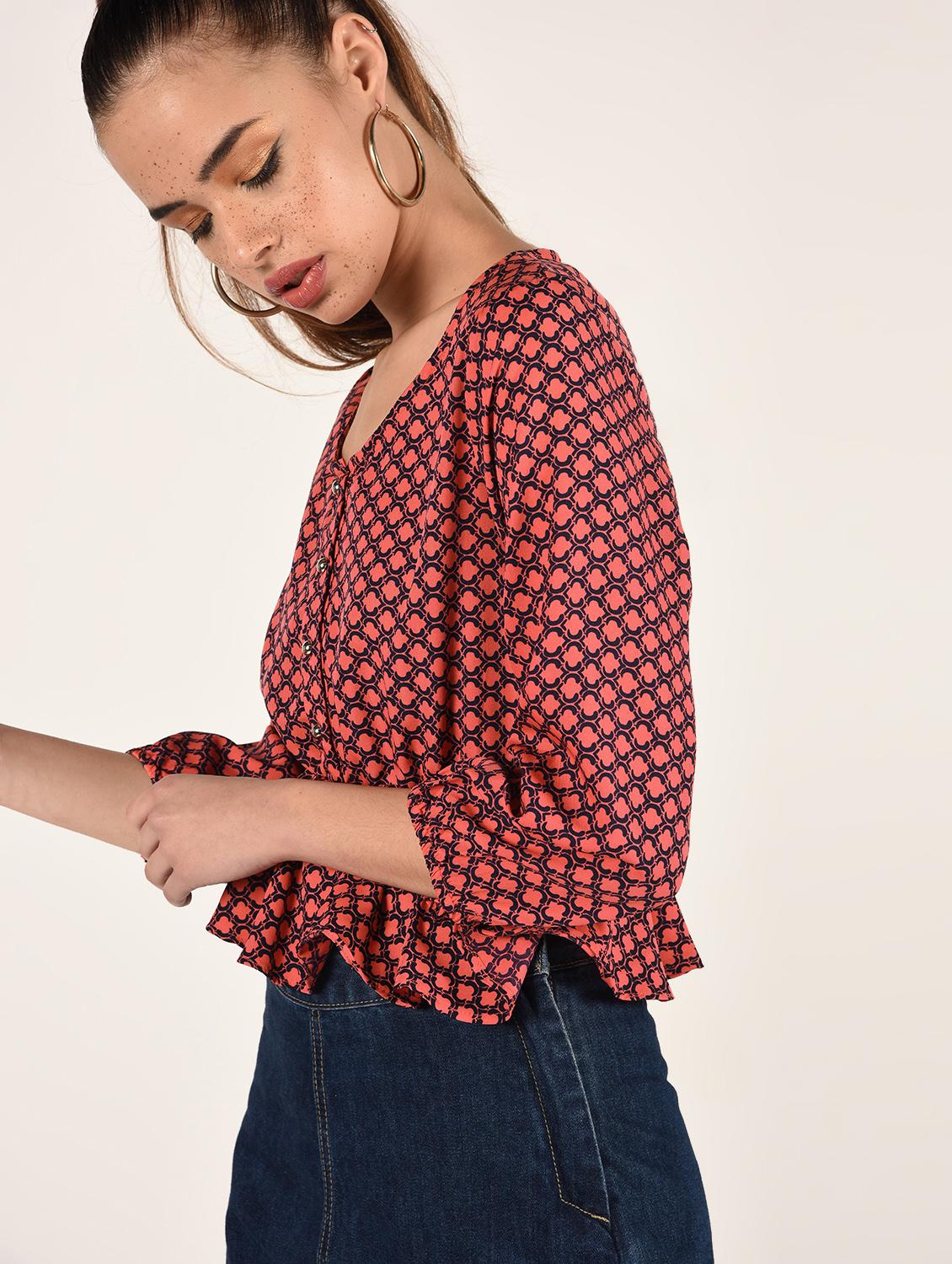 round neck printed peplum top - 16802323 - Zoom Image - 3