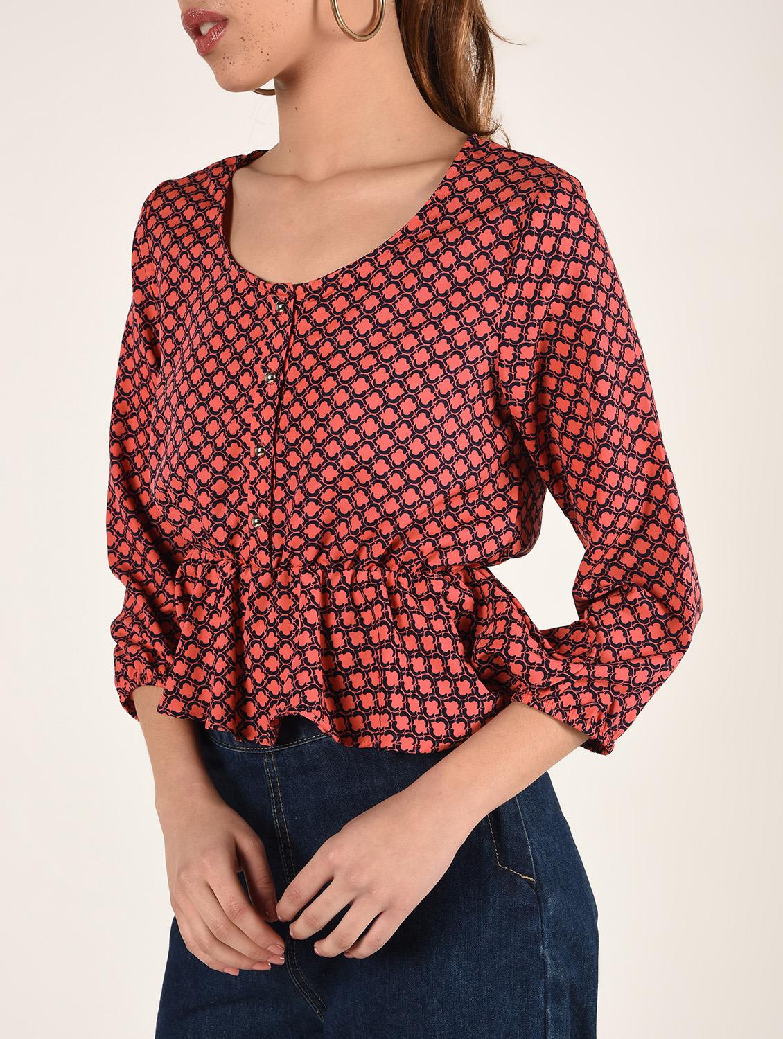 round neck printed peplum top - 16802323 - Zoom Image - 5