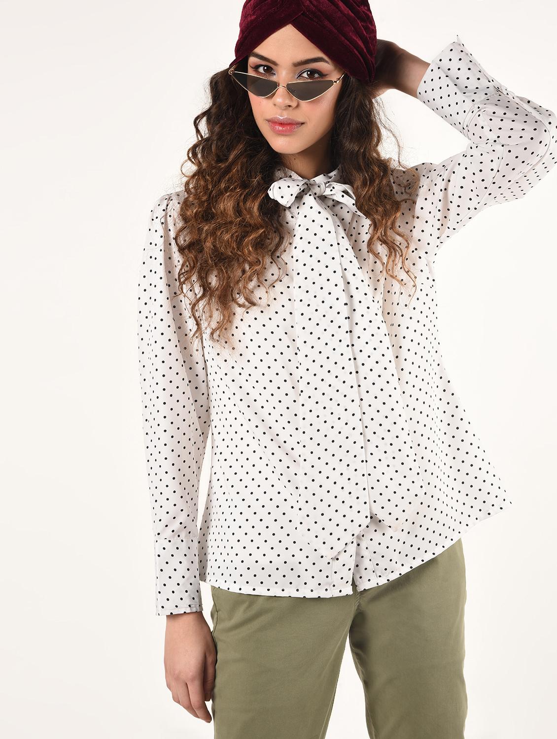 tie up neck polka dot top - 16802334 - Zoom Image - 2