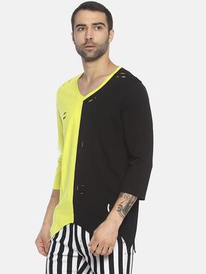 black color block ripped t-shirt - 16803078 - Standard Image - 2