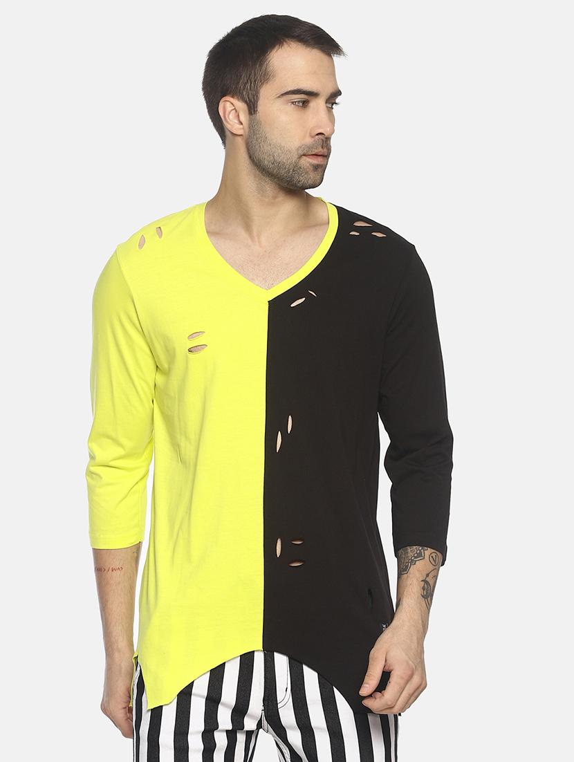 black color block ripped t-shirt - 16803078 - Zoom Image - 1