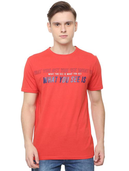 red typographic chest printed t-shirt - 16804200 - Standard Image - 1