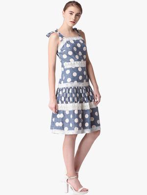 lace insert polka dot a-line dress - 16804616 - Standard Image - 2