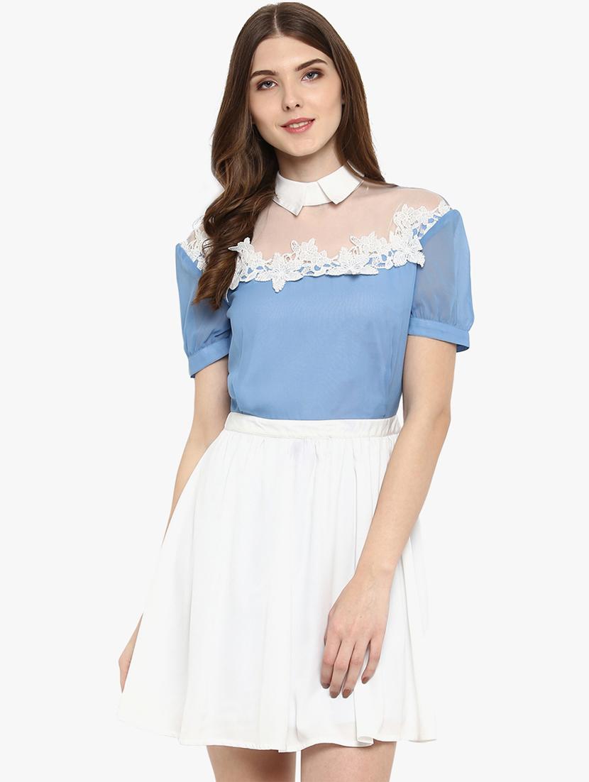 lace detail sheer panel a-line dress - 16804625 - Zoom Image - 1