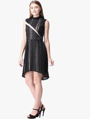mock neck laced a-line dress - 16804767 - Standard Image - 2