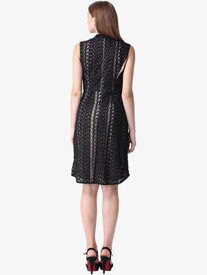 mock neck laced a-line dress - 16804767 - Standard Image - 3