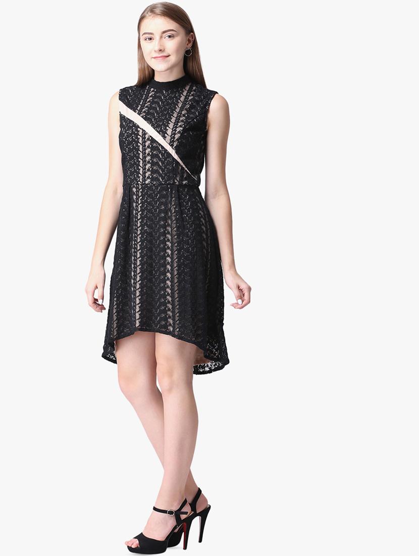 mock neck laced a-line dress - 16804767 - Zoom Image - 2