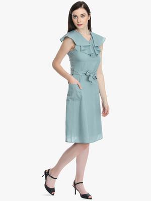 tie front ruffled neck a-line dress - 16804771 - Standard Image - 2