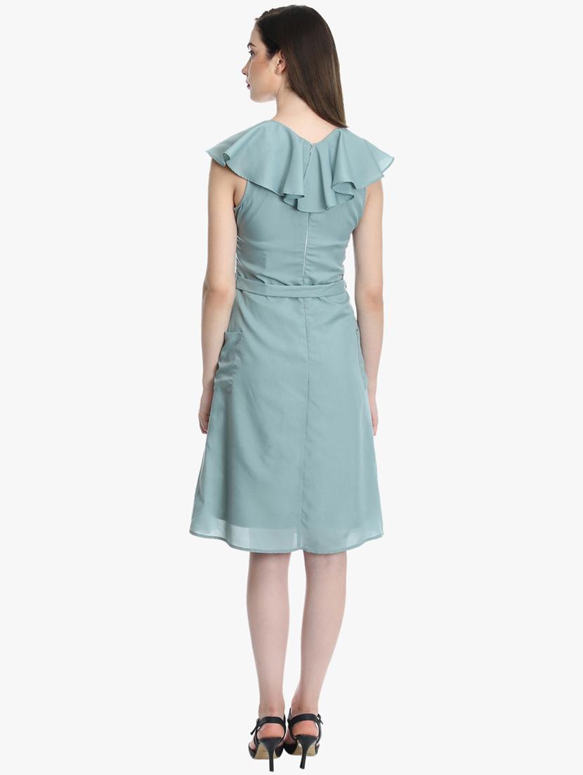 tie front ruffled neck a-line dress - 16804771 - Zoom Image - 3