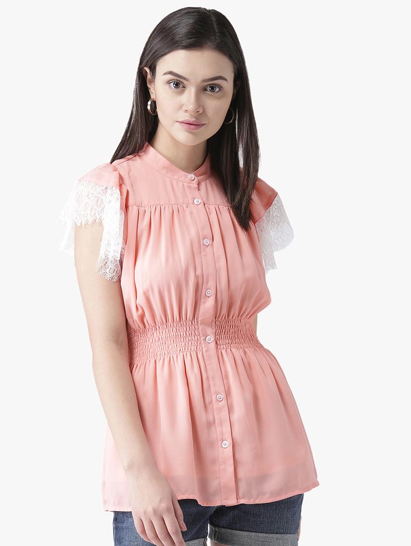 smocked waist solid top - 16804850 - Zoom Image - 1
