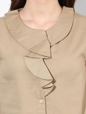 ruffled neck solid shirt - 16804910 - Standard Image - 4