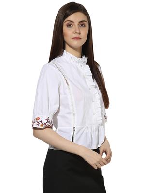 frill detail lace insert shirt - 16804914 - Standard Image - 2