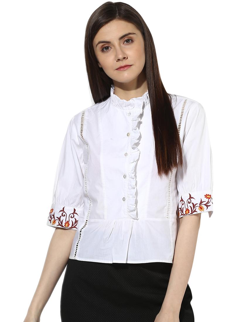 frill detail lace insert shirt - 16804914 - Zoom Image - 1
