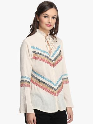 tie up neck embroidered shirt - 16804925 - Standard Image - 2