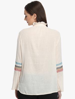 tie up neck embroidered shirt - 16804925 - Standard Image - 3