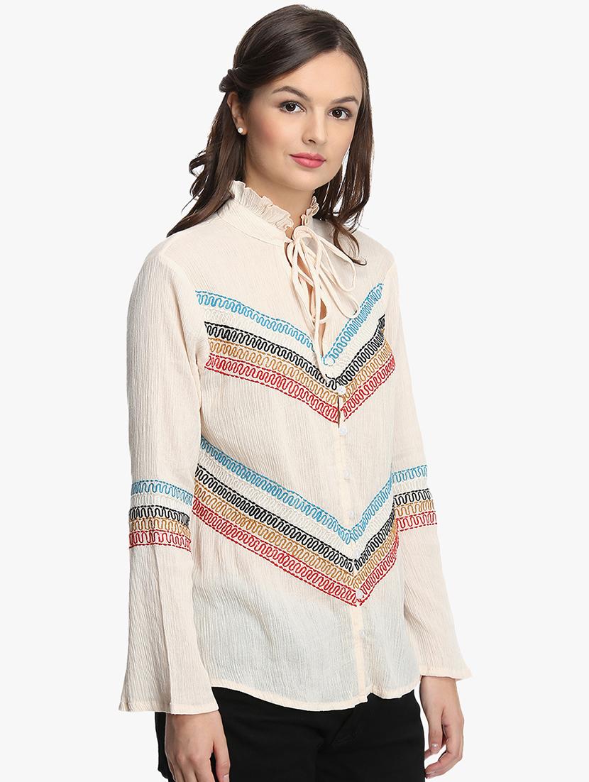 tie up neck embroidered shirt - 16804925 - Zoom Image - 2