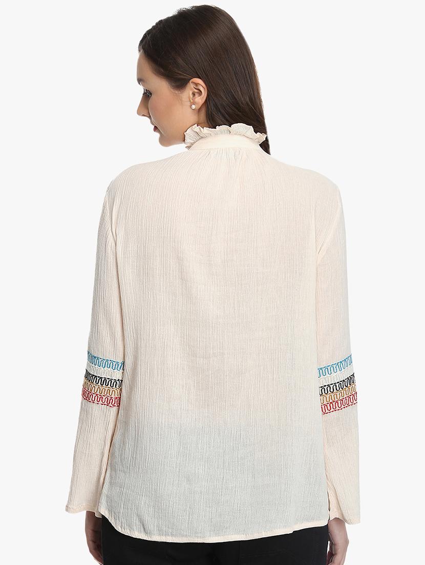 tie up neck embroidered shirt - 16804925 - Zoom Image - 3