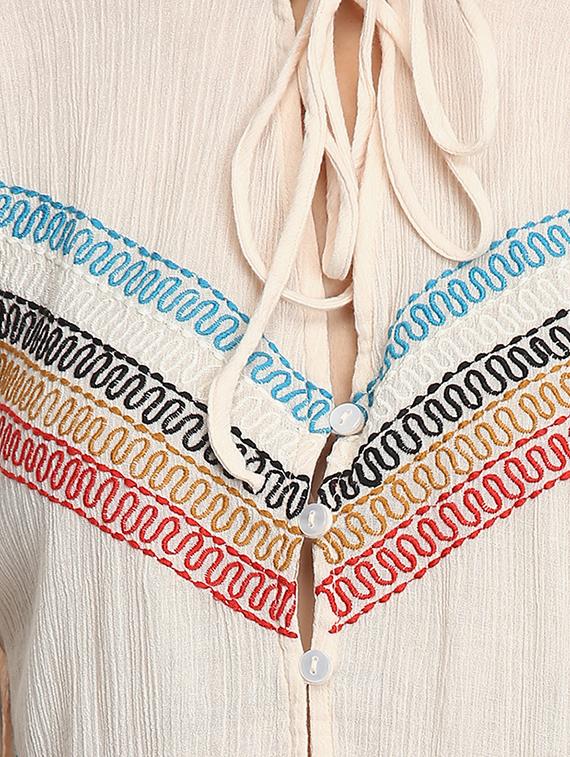 tie up neck embroidered shirt - 16804925 - Zoom Image - 5