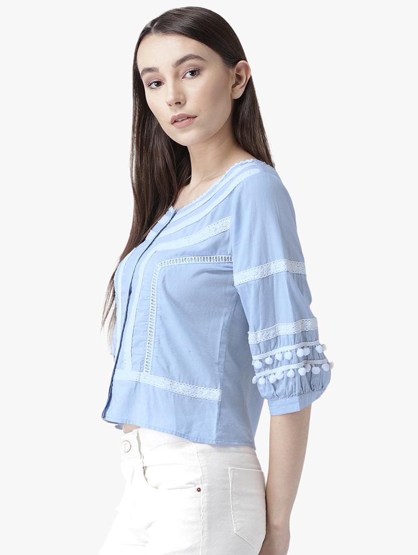 lace detail solid shirt - 16804969 - Zoom Image - 2