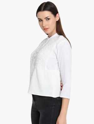 mandarin neck lace panel shirt - 16804977 - Standard Image - 2