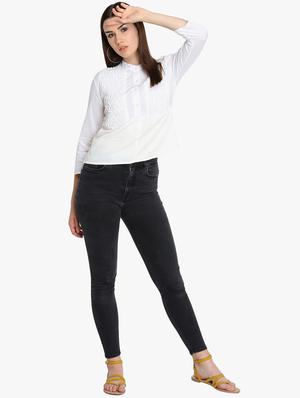 mandarin neck lace panel shirt - 16804977 - Standard Image - 4