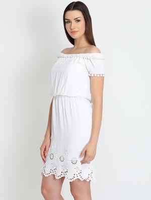 schiffli scallop hem off shoulder dress - 16805071 - Standard Image - 2
