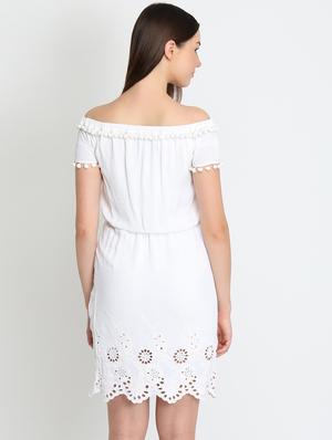 schiffli scallop hem off shoulder dress - 16805071 - Standard Image - 3