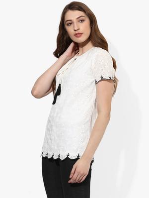tie up neck scallop hem top - 16805086 - Standard Image - 2