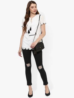 tie up neck scallop hem top - 16805086 - Standard Image - 4