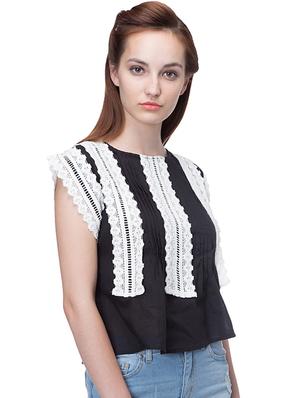 round neck lace detail top - 16805098 - Standard Image - 2