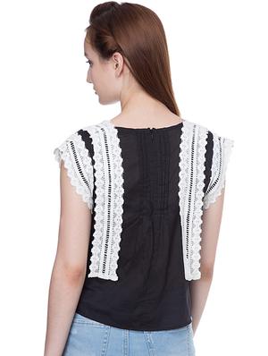 round neck lace detail top - 16805098 - Standard Image - 3