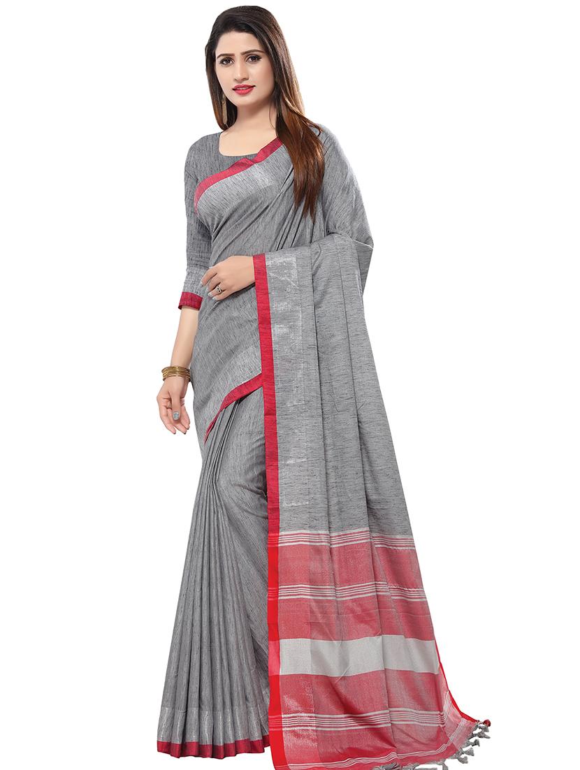 solid bordered saree with blouse - 16805396 - Zoom Image - 1