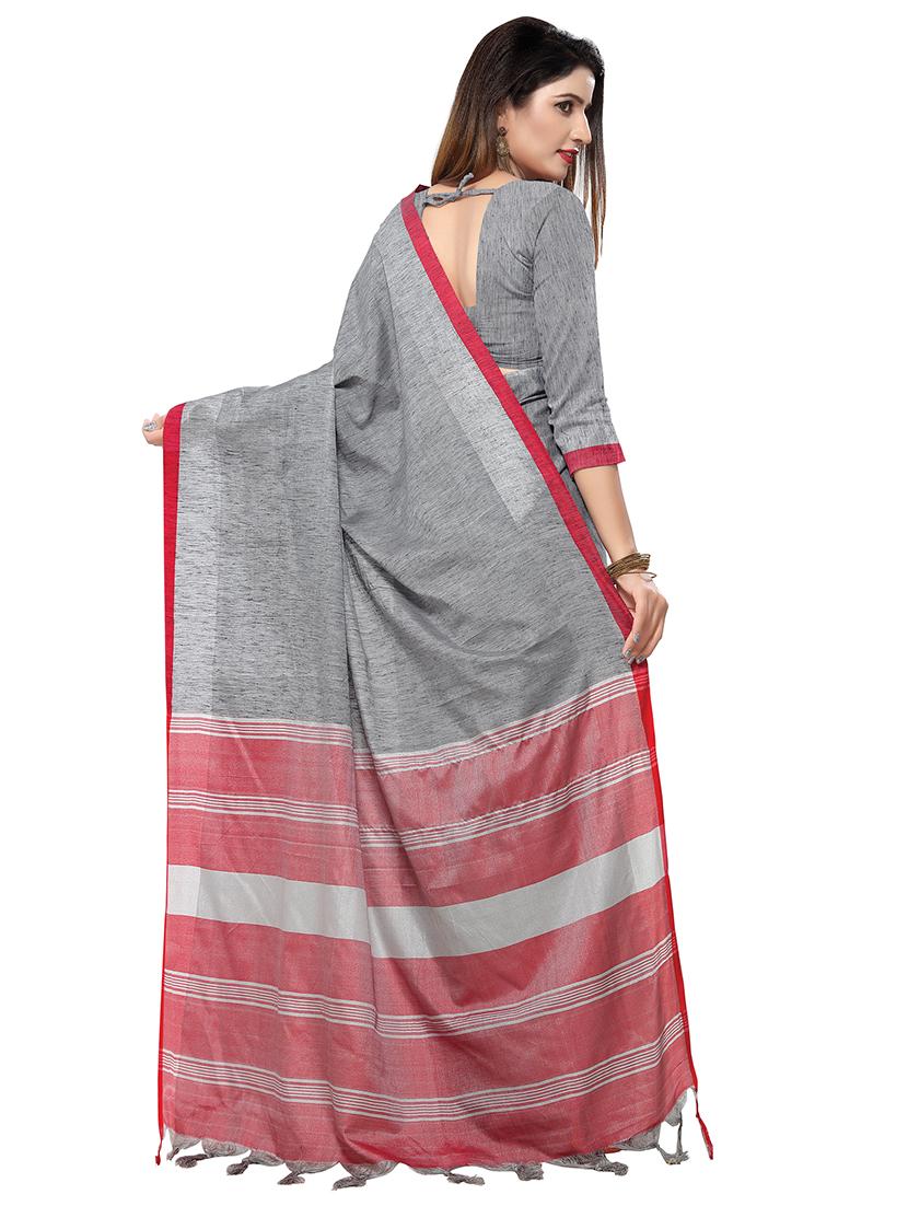 solid bordered saree with blouse - 16805396 - Zoom Image - 2