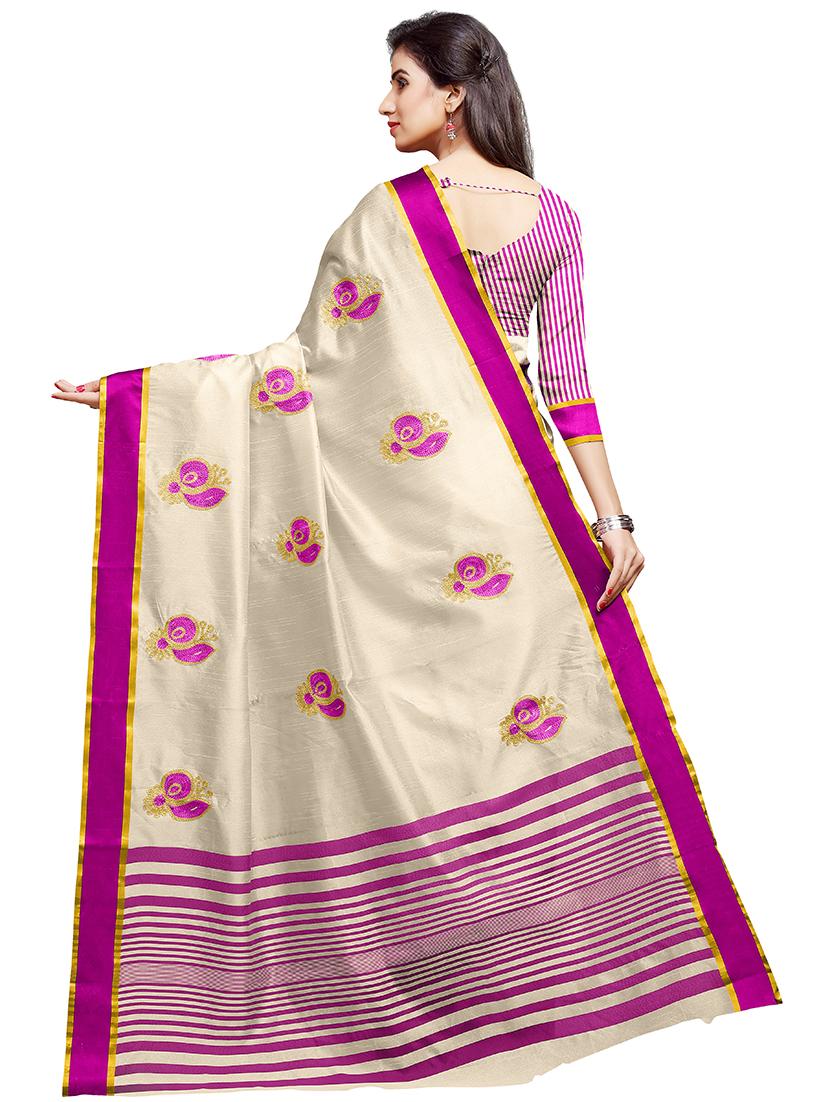 solid embroidered saree with blouse - 16805462 - Zoom Image - 2