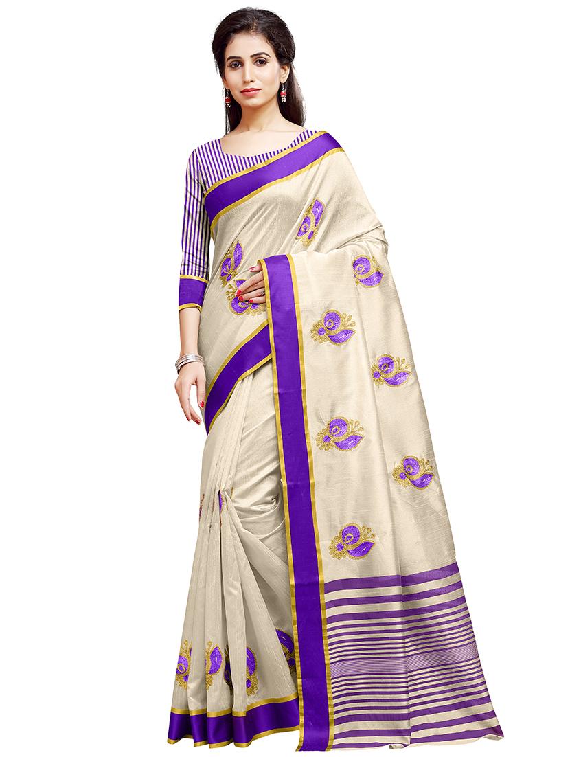 solid embroidered saree with blouse - 16805464 - Zoom Image - 1