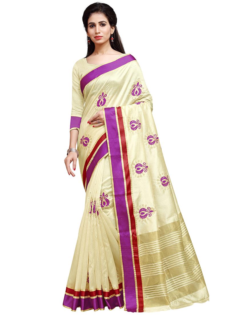 solid embroidered saree with blouse - 16805475 - Zoom Image - 1