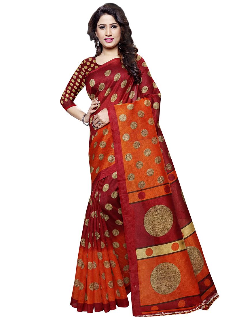 polka dots printed saree with blouse - 16805491 - Zoom Image - 1
