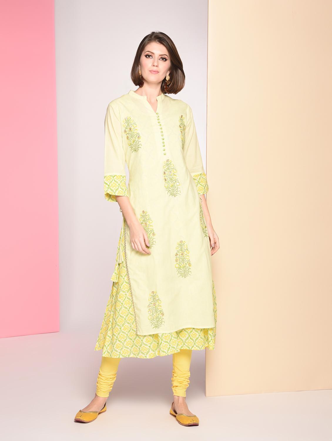 block print layered kurta - 16806092 - Zoom Image - 2