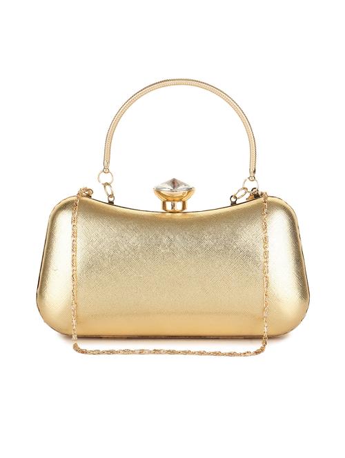 gold leatherette box clutch - 16806513 - Standard Image - 1