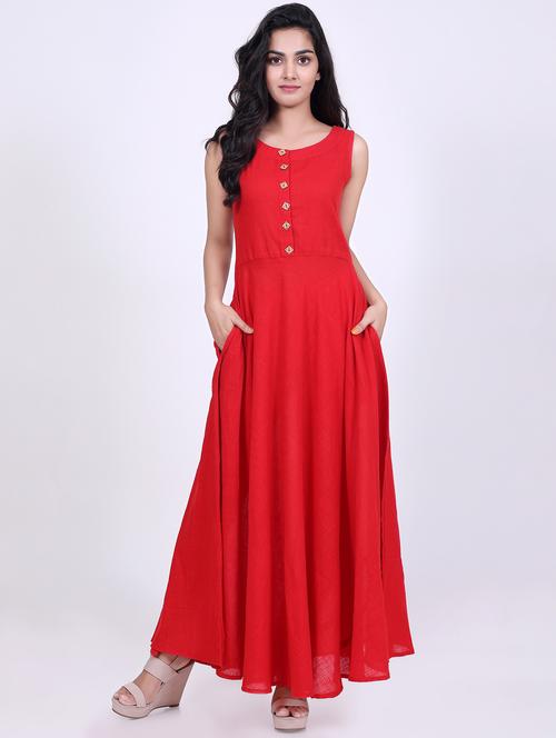 solid flared ethnic dress - 16808108 - Standard Image - 1