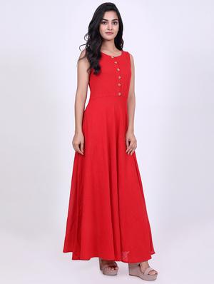 solid flared ethnic dress - 16808108 - Standard Image - 2