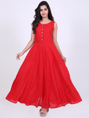 solid flared ethnic dress - 16808108 - Standard Image - 4