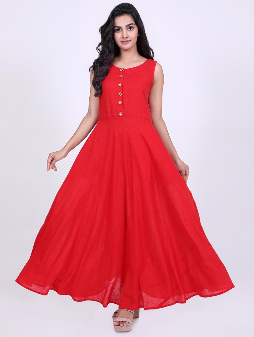 solid flared ethnic dress - 16808108 - Zoom Image - 4