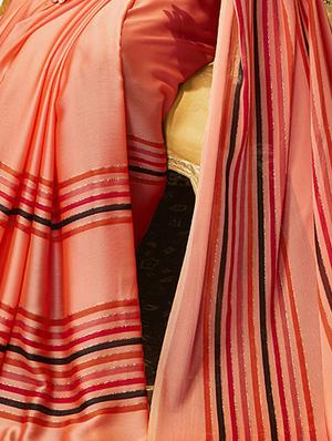 striped printed saree with blouse - 16808139 - Standard Image - 2