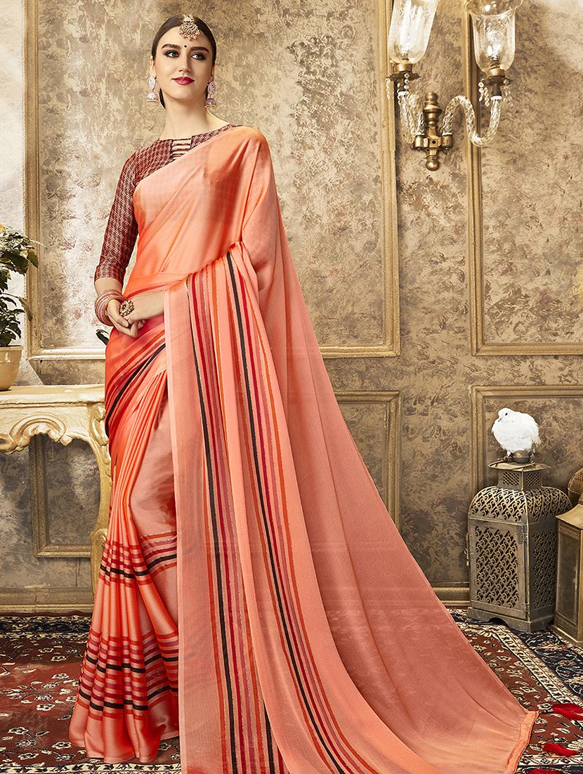 striped printed saree with blouse - 16808139 - Zoom Image - 1