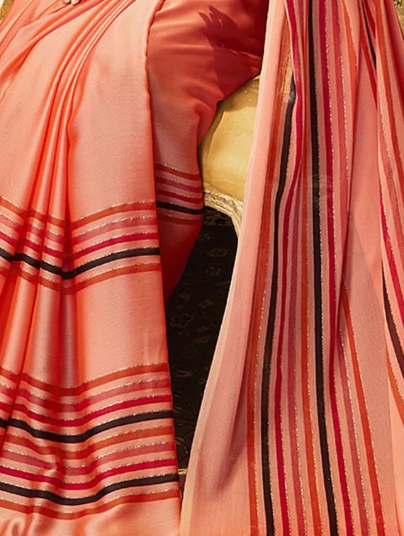 striped printed saree with blouse - 16808139 - Zoom Image - 2