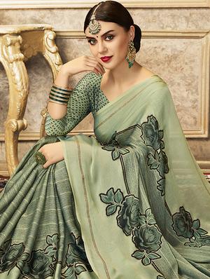 floral printed saree with blouse - 16808140 - Standard Image - 2